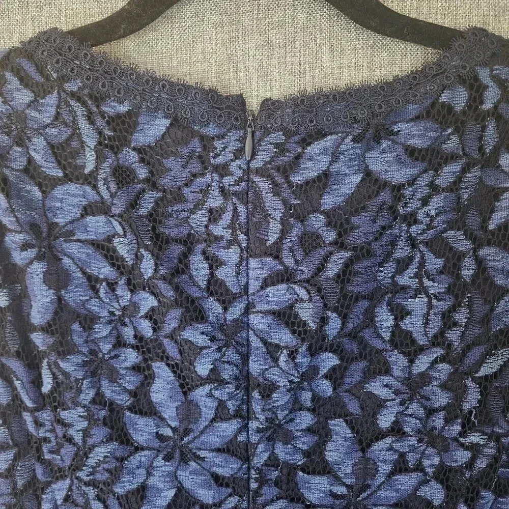 Karl Lagerfeld Cocktail Shift Dress Size 4 Blue & Black Lace Back Zip V-Neck - Picture 9 of 9
